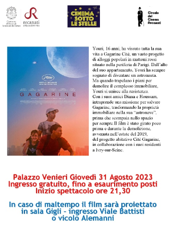 Cinema sotto le stelle “Gagarine”, 31 agosto 