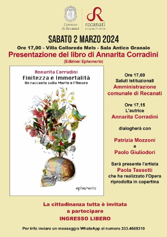 Presentazione libro "Finitezza e immortalità, un racconto sulla morte e l'amore" sabato 2 marzo Villa Colloredo Mels