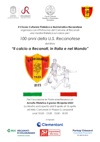 Mostra filatelica 100 anni della U.S. Recanatese “il calcio a Recanati, in Italia e nel Mondo”